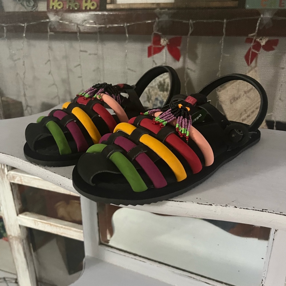 NWT Farm Rio Beaded Rainbow Tube Strap Sandals